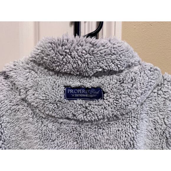 Properly Tied Pintail Pullover Sherpa Cozy Gray Quarter Zip Pockets Sweater XL - Picture 8 of 11